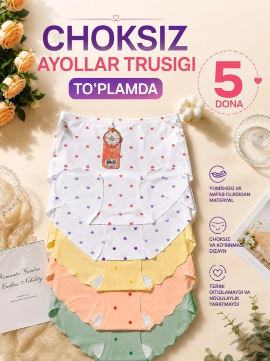 Ayollar choksiz trusigi, slips, tasodifiy ranglar to'plami - 