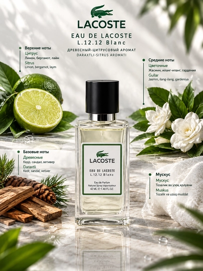 Мужской парфюм Lacoste L.12.12 Blanc, 42 мл