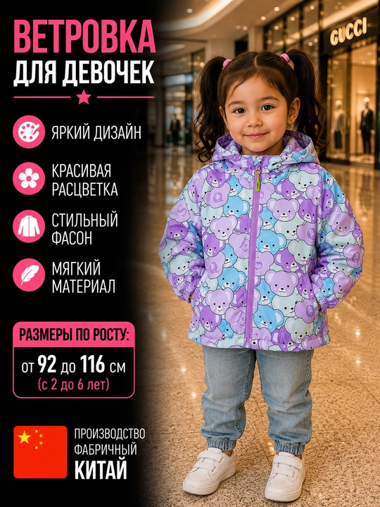 Qizlar uchun yengil kapyushonli shamol kurtkasi, bahor va kuz mavsumi uchun