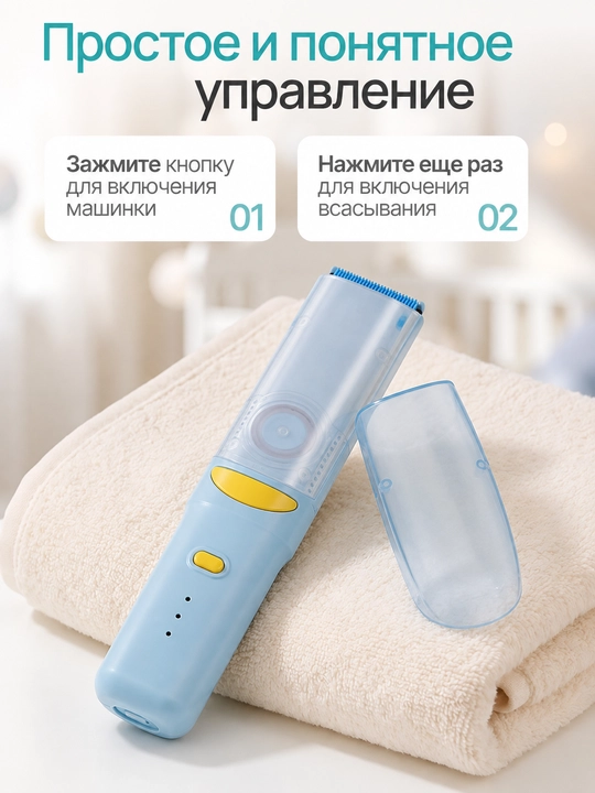 Детская машинка для стрижки с керамическим лезвием и сбором волос