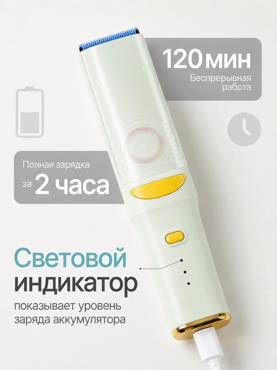 Детская машинка для стрижки с керамическим лезвием и сбором волос
