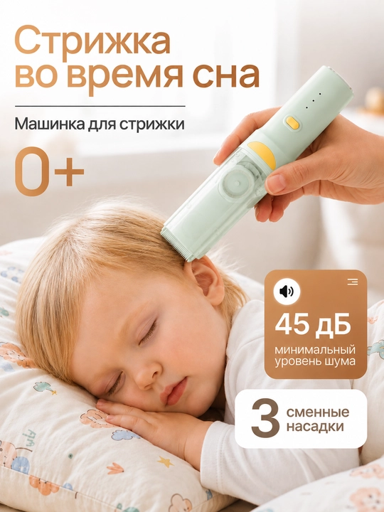 Детская машинка для стрижки с керамическим лезвием и сбором волос