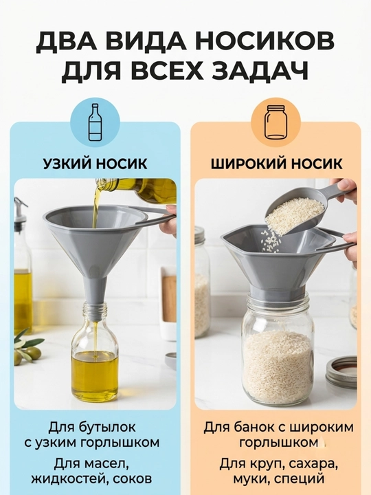 Набор универсальных воронок для кухни и гаража, 2 шт