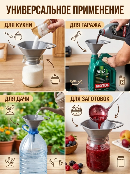 Набор универсальных воронок для кухни и гаража, 2 шт