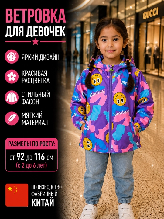 Bolalar uchun yengil kapyushonli shamol kurtkasi, bahor va kuz mavsumi uchun - 
