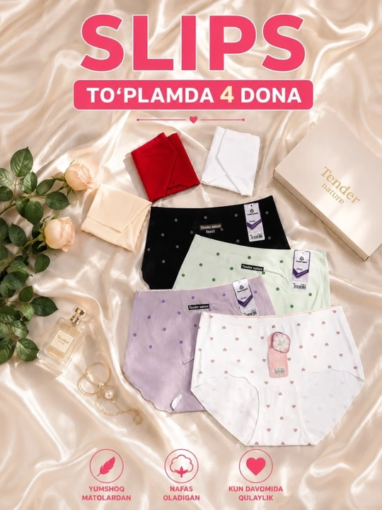 Ayollar choksiz trusigi, slips, tasodifiy ranglar to'plami