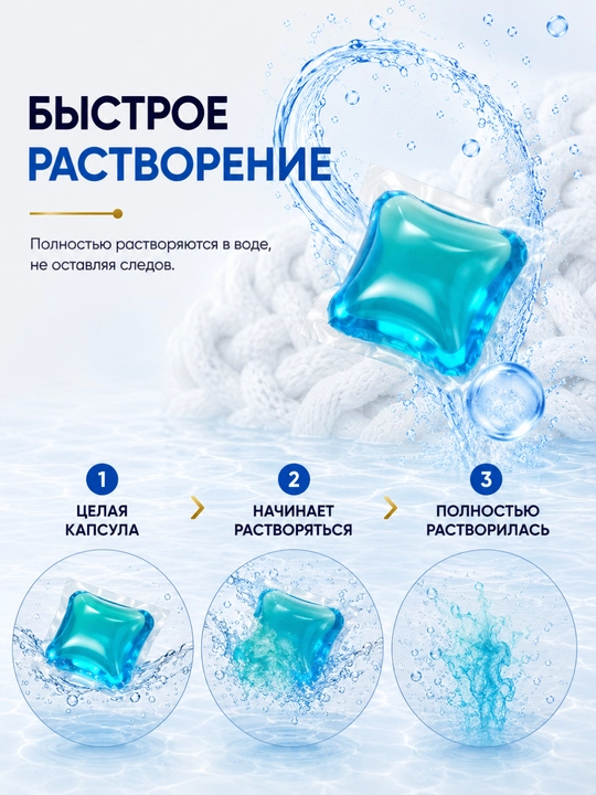 Капсулы для стирки 5 в 1, глубокое очищение и стойкий аромат 100 штук