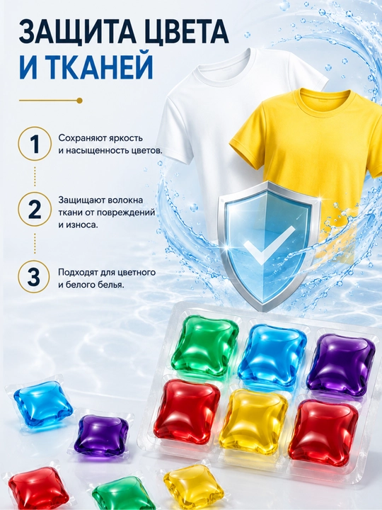 Капсулы для стирки 5 в 1, глубокое очищение и стойкий аромат 100 штук