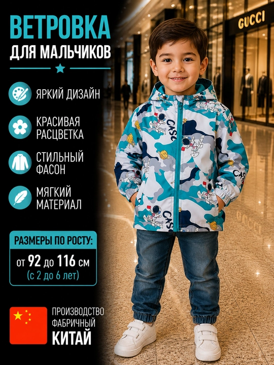 Yengil, bahor va kuz uchun o‘g‘il bolalar vetrovkasi, kapyushonli, zamokli
