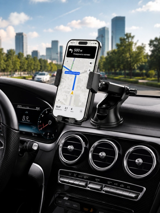 Avtomobil uchun telefon ushlagich, vakuumli, 360° aylanuvchi, bir qo‘l bilan boshqariladi - 