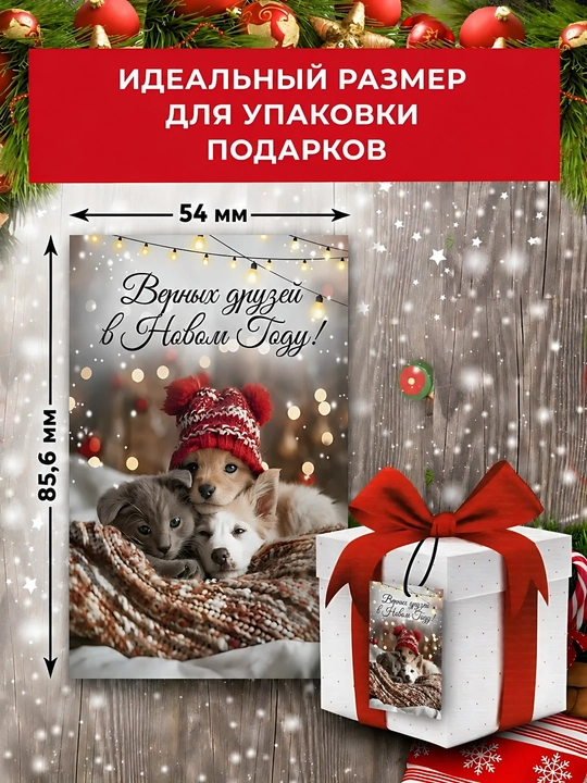 Yangi yil tabrik otkritkalari 10 dona + archa bezagi qutida, sovg‘a to‘plami