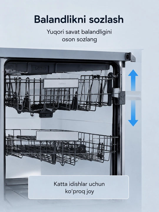 ZIFFLER Luxentra Series idish yuvish mashinasi, 15 to‘plam, Auto Open Drying, BLDC motor