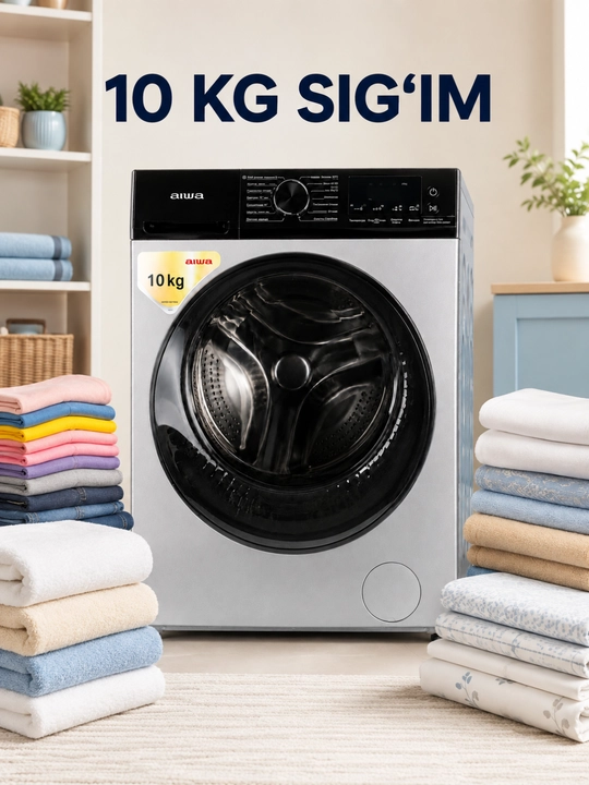 AIWA 10 kg li, invertorli, old tomondan yuklanadigan kir yuvish mashinasi
