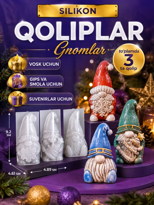 Yangi yil o‘yinchoqlari uchun silikon qoliplar, smola, gips, shamlar, yangi yil qoliplari