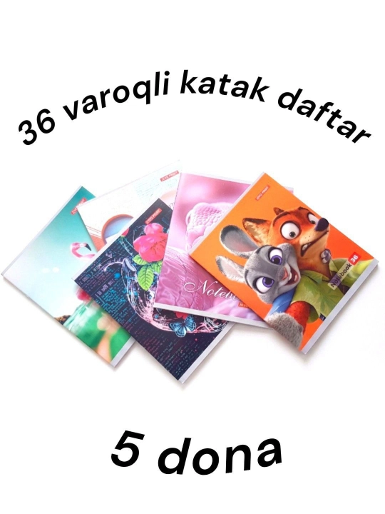 Matem daftar 36 varoqli 5 dona, katak daftari, qizlar uchun, tulki va quyon daftar