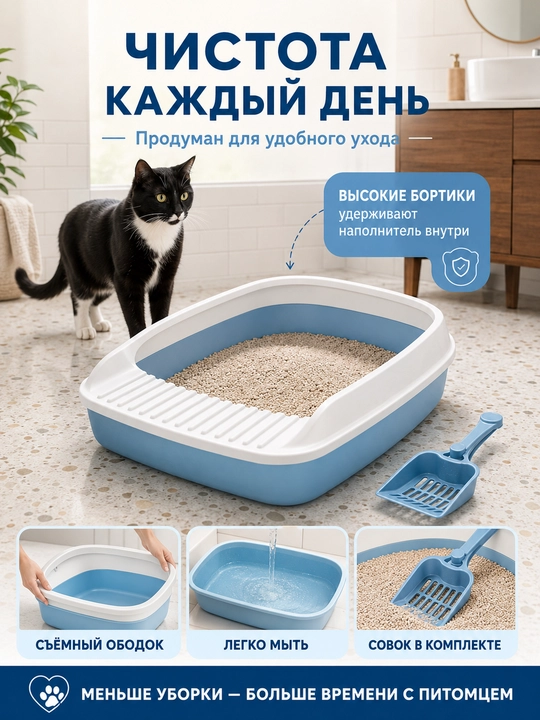 Лоток для кошек с сеткой, прочный пластик, всегда сухие лапки и чистота