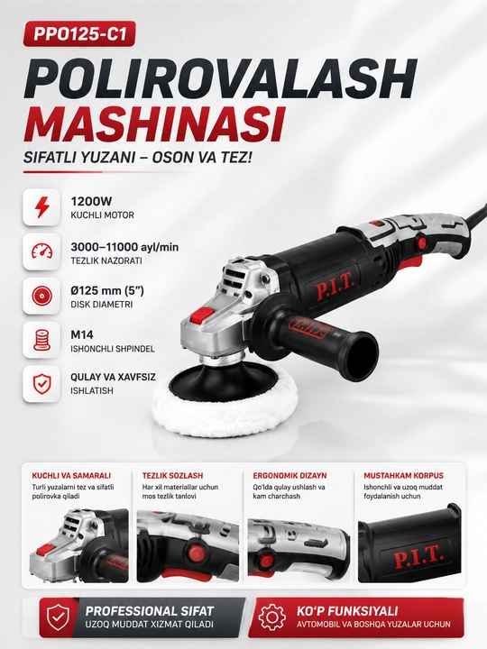 P.I.T. PPO125-C1 polirovalash mashinasi 1200W - 