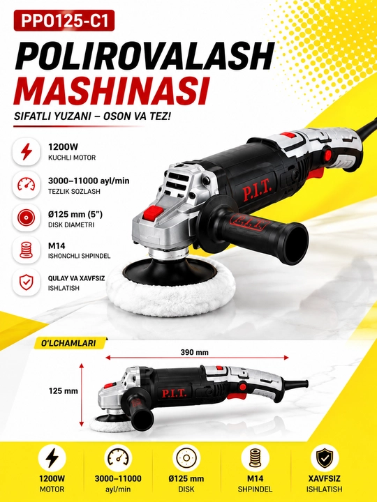 P.I.T. PPO125-C1 polirovalash mashinasi 1200W