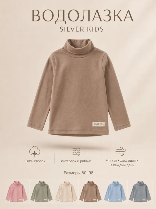 Водолазка для малышей, хлопковая, с длинным рукавом Silver Kids - 