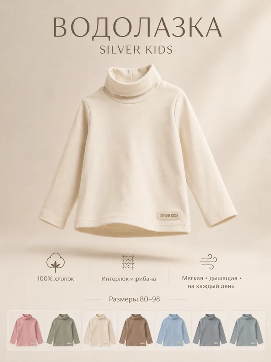 Водолазка для малышей, хлопковая, с длинным рукавом Silver Kids - 