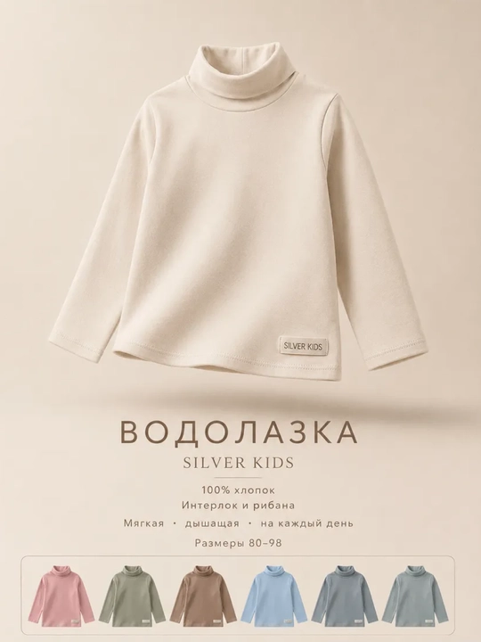 Водолазка для малышей, хлопковая, с длинным рукавом Silver Kids