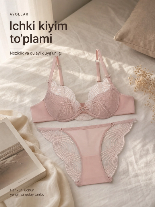 Ayollar ichki kiyimi to‘plami, siynaband, trusik, L-XL o‘lchamiga mos keladi