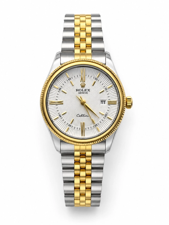 Erkaklar Rolex qo‘l soati, kalendarli, metall brasletli, klassik dizayn