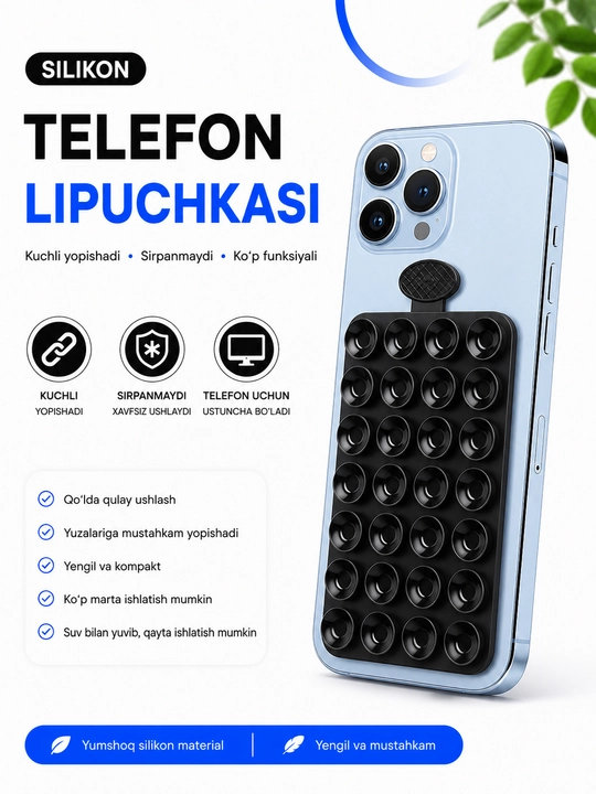 Telefon uchun vakuumli silikon tutqich (24 ta so‘rg‘ichli yopishqoq qismli) - 