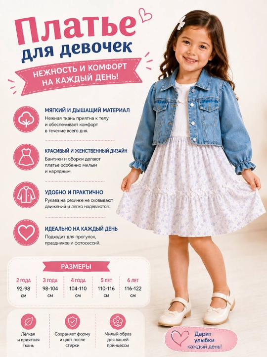 Одежда для девочки, платье и джинсовая куртка, комплект двойка, красивый детский наряд