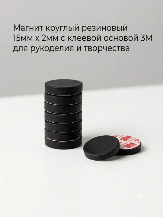 Dumaloq magnit 15mm yopishqoq 3M, Rezina magnit - 