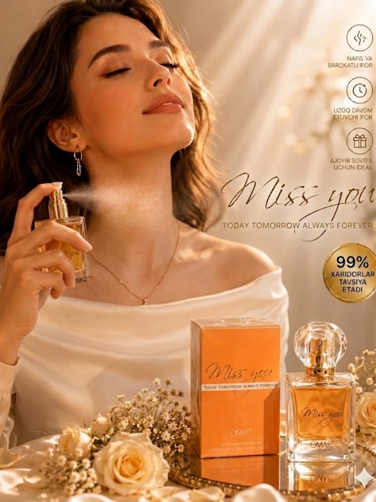 Miss You ayollar atiri 100 ml, gulli va nozik ifor, uzoq saqlanuvchi parfum - 