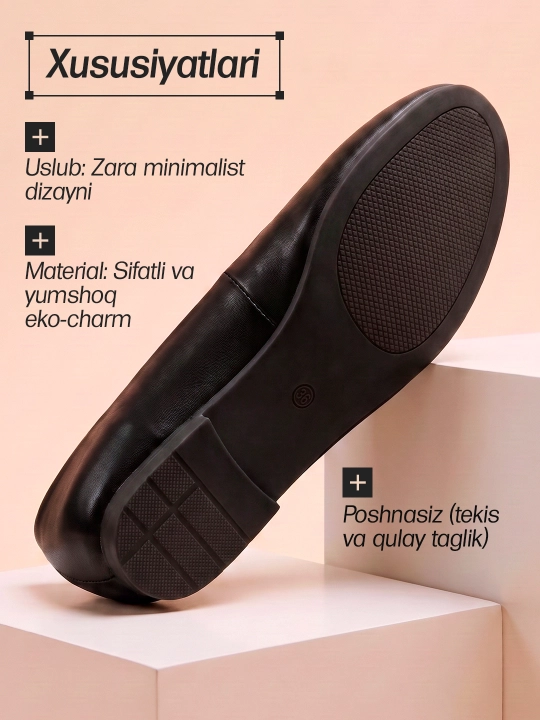 Ayollar uchun baletkalar, klassik baletka tufli, qulay eko-charm