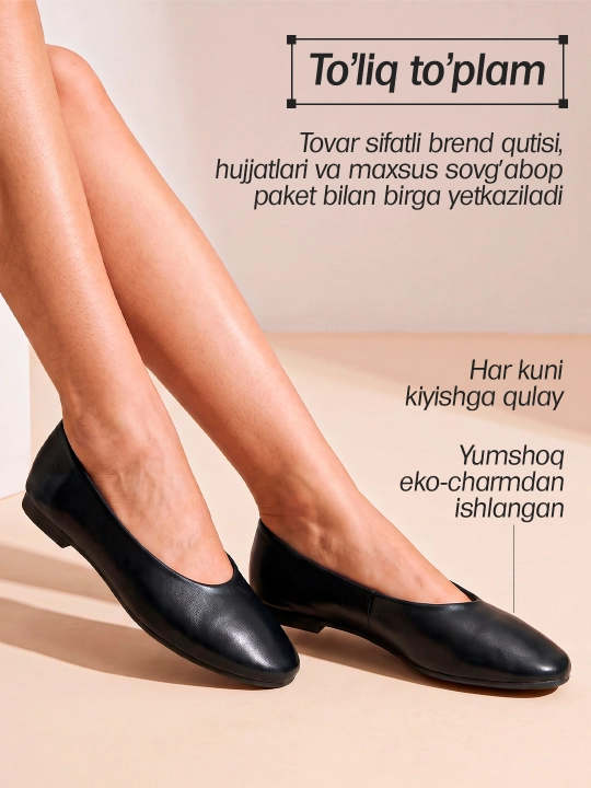 Ayollar uchun baletkalar, klassik baletka tufli, qulay eko-charm
