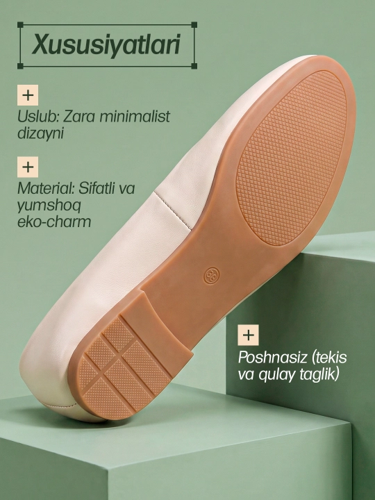 Ayollar uchun baletkalar, klassik baletka tufli, qulay eko-charm