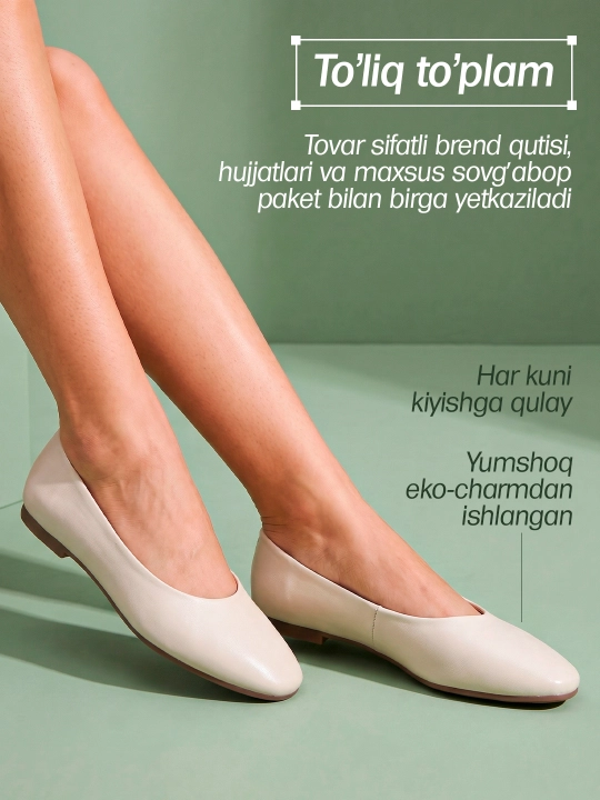 Ayollar uchun baletkalar, klassik baletka tufli, qulay eko-charm