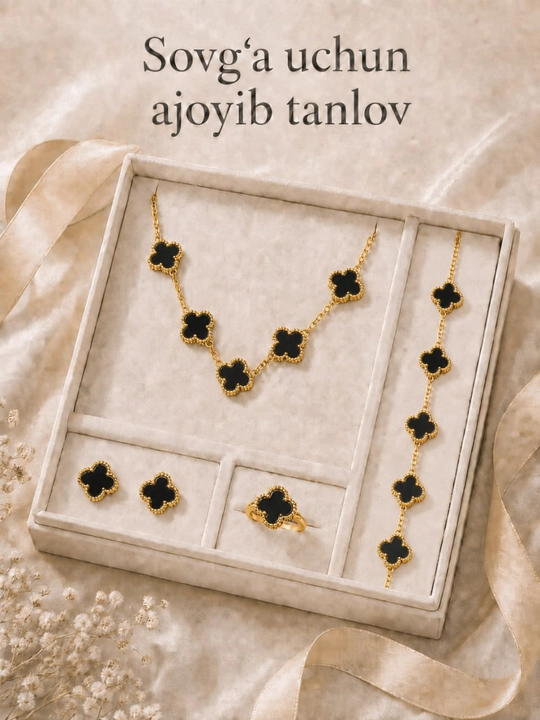 Ayollar, qizlar uchun premium 4tasi 1da to‘plam, zanjir,uzuk (16-20),bujiteriya, Van Cleef