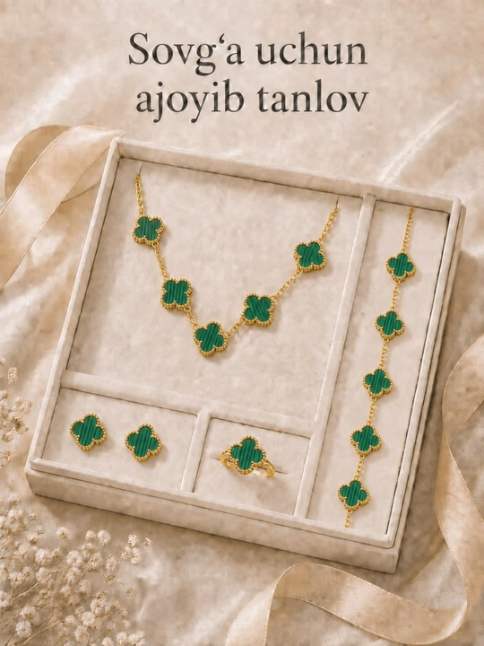 Ayollar, qizlar uchun premium 4tasi 1da to‘plam, zanjir,uzuk (16-20),bujiteriya, Van Cleef