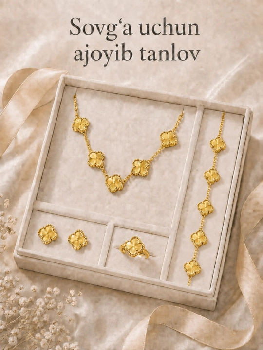 Ayollar, qizlar uchun premium 4tasi 1da to‘plam, zanjir,uzuk (16-20),bujiteriya, Van Cleef