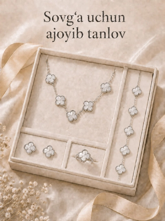 Ayollar, qizlar uchun premium 4tasi 1da to‘plam, zanjir,uzuk (16-20),bujiteriya, Van Cleef