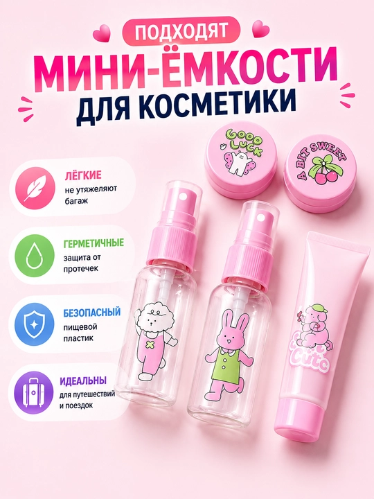 Дорожный набор флаконов для косметики, бутылочки для путешествий, многоразовые контейнеры - 