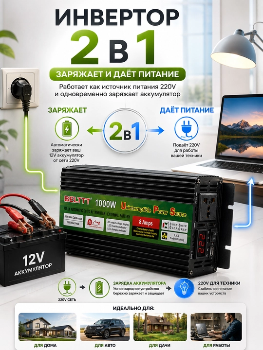 BELTTT 1000W 12v 220v avtomobil IBP-invertor