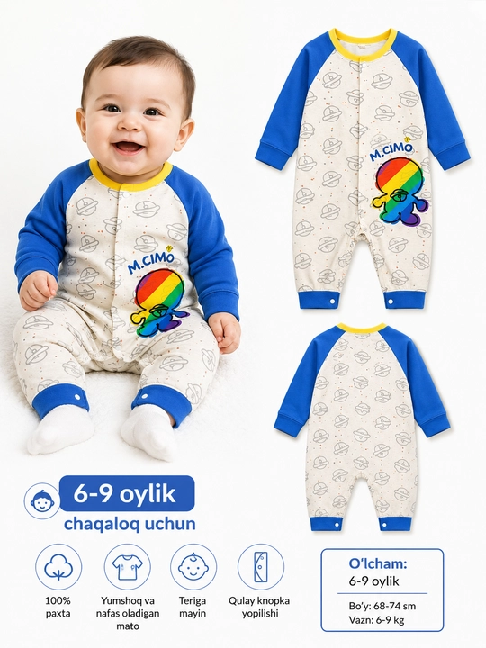 Chaqaloqlar uchun yumshoq paxtali slip, kombinezon, bodi - 