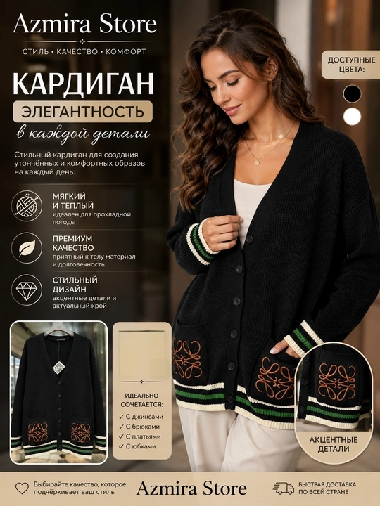 Женский вязаный кардиган оверсайз Azmira Store - 