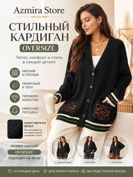 Ayollar uchun trikotaj kardigan Oversize — Azmira Store