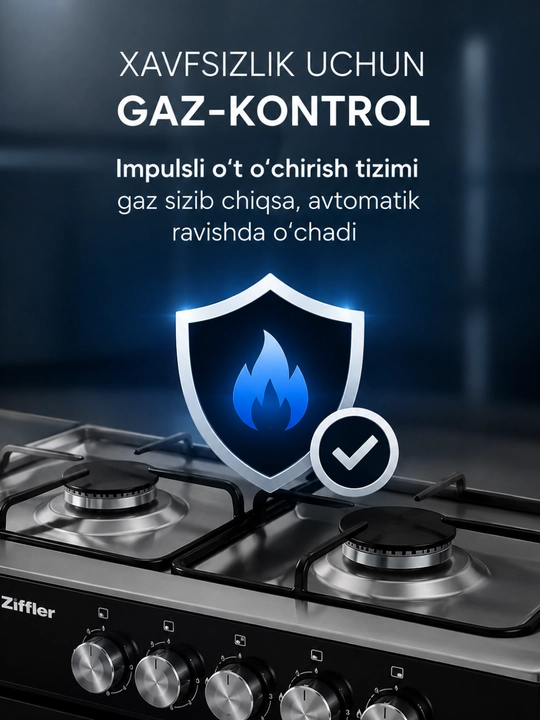 Ziffler BGS-B6044BS — 4 konforkali gaz plitasi, 74 L