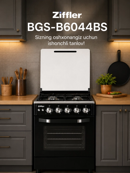 Ziffler BGS-B6044BS — 4 konforkali gaz plitasi, 74 L