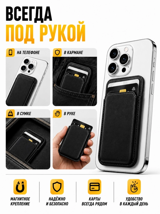 Держатель карт для iPhone MagSafe, магнитный кардхолдер, компактный