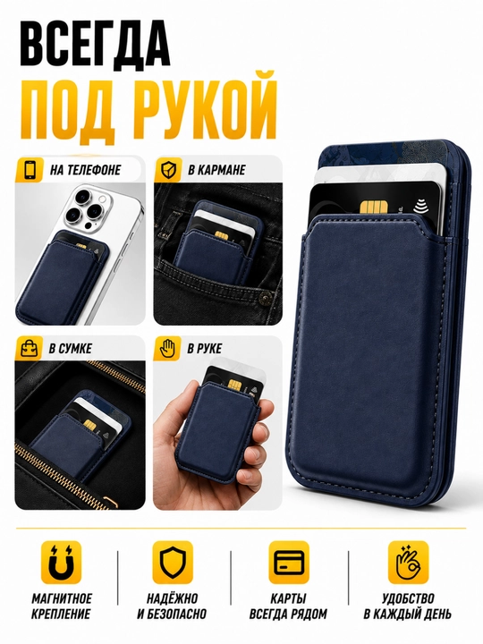 Держатель карт для iPhone MagSafe, магнитный кардхолдер, компактный