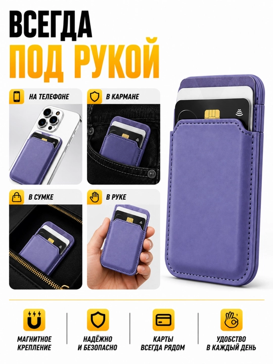 Держатель карт для iPhone MagSafe, магнитный кардхолдер, компактный