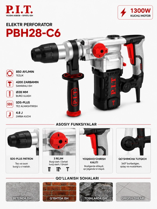Электрический перфоратор P.I.T. PBH28-C6
